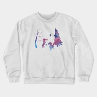 Dachshund Winter Forest Art With Snowflakes Crewneck Sweatshirt